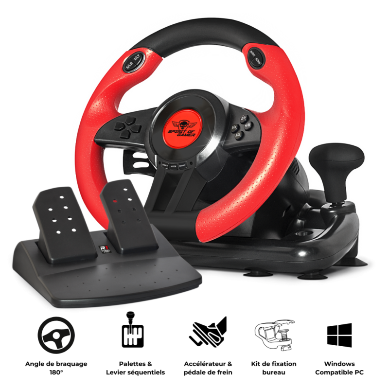 VOLANT DE COURSE SPIRIT OF GAMER PRO 1 PC - NOIR ET ROUGE