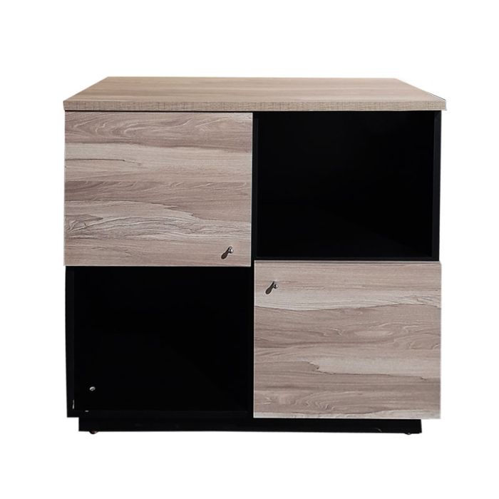 ARMOIRE DE RANGEMENT EN MDF AVEC 2 PORTES & 2 CASES - NOIR ET CHÊNE