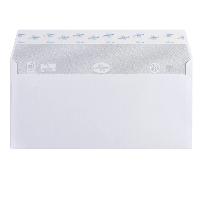 PAQUET DE 500 ENVELOPPES BLANCHES LA COURONNE 11 X 22 CM 80 GR - BLANC